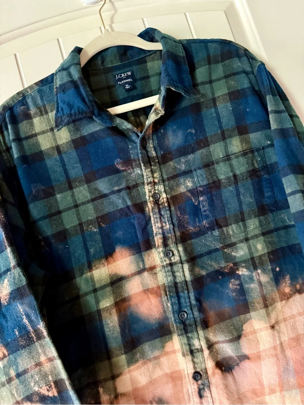 J.Crew Green & Blue Plaid Custom Dip-Dye Flannel 100% Cotton